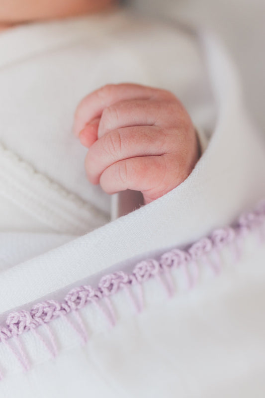 Muslin Swaddle with Classic Border - Lilac