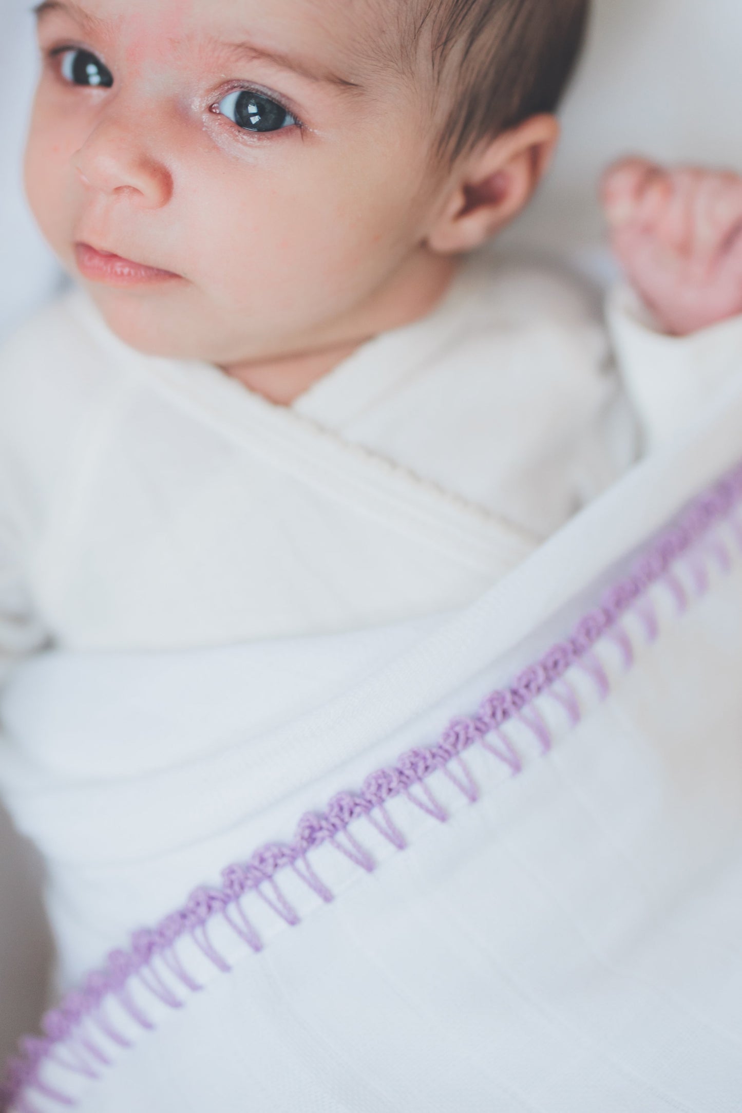 Muslin Swaddle with Classic Border - Lilac