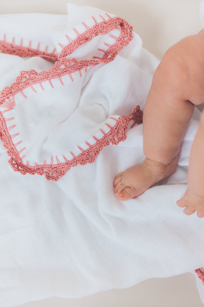 Muslin Swaddle with Wide Border - Blush